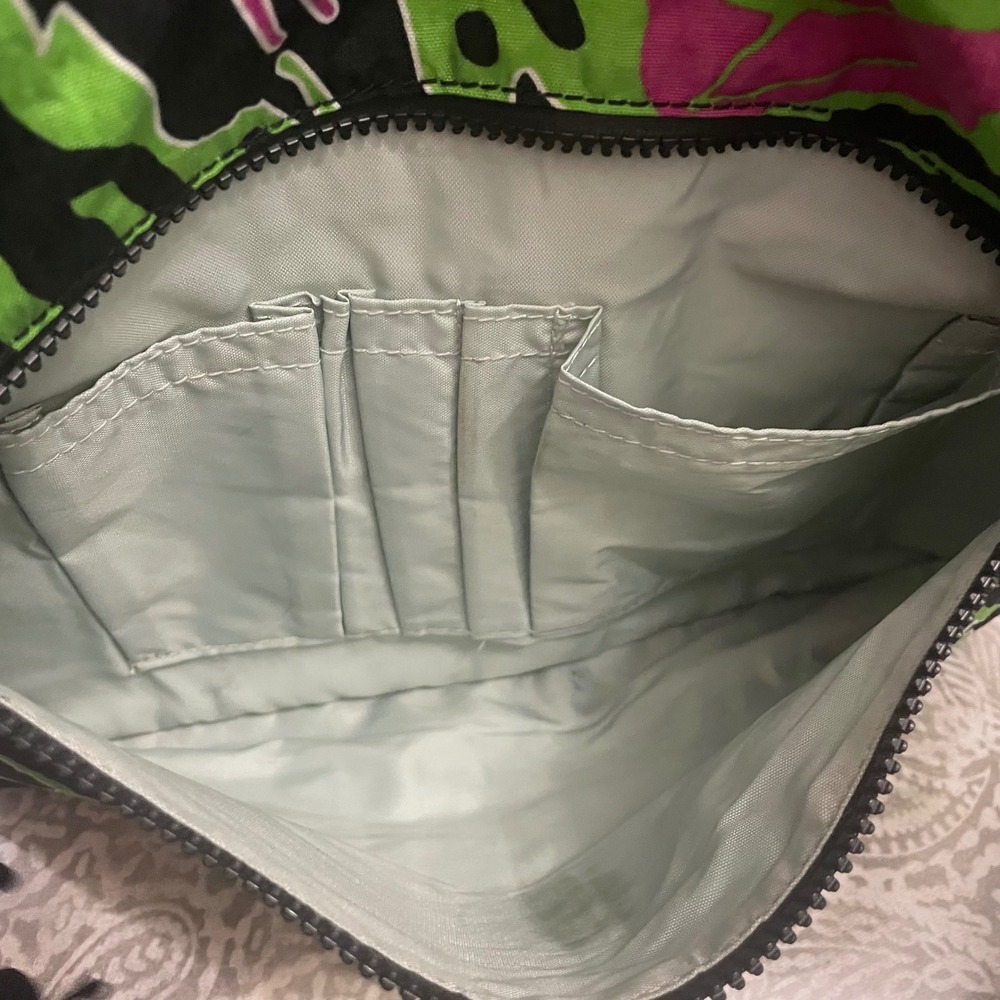 Kipling Laptop Sleeve Tech Case Neon Green Pink Abstract Print Monkey Keychain - Picture 7 of 8